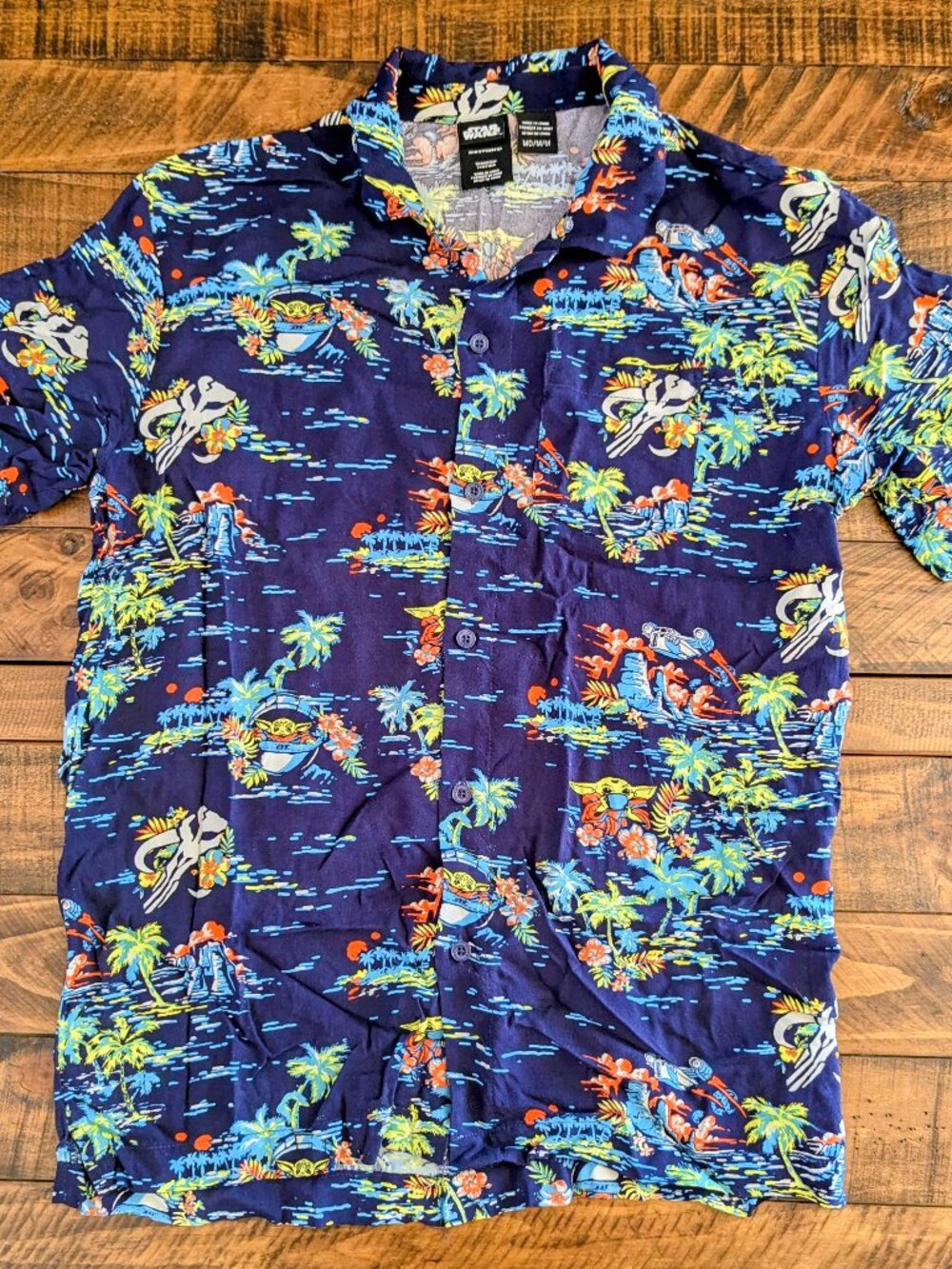 Star Wars Shirt Mens Medium Hawaiian Floral Mandalorian Grogu Baby Yoda  Rayon